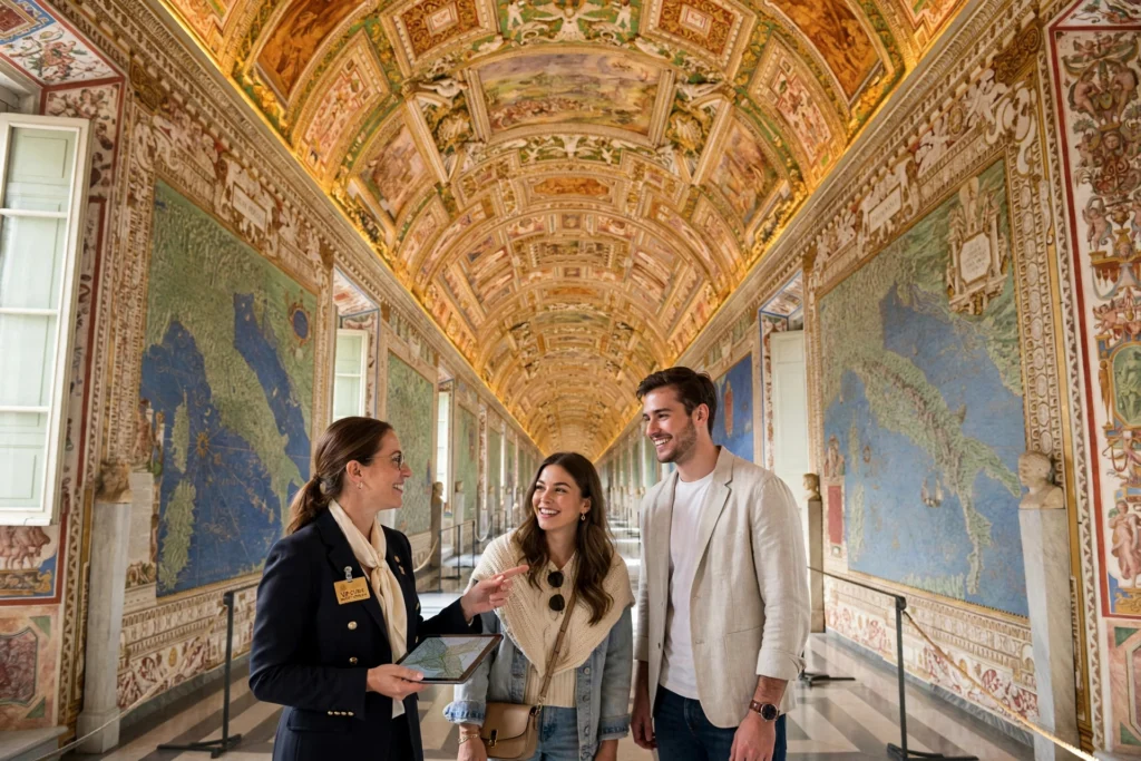 Best Vatican private tours in Gallery of Maps with private guide and couple no crowds